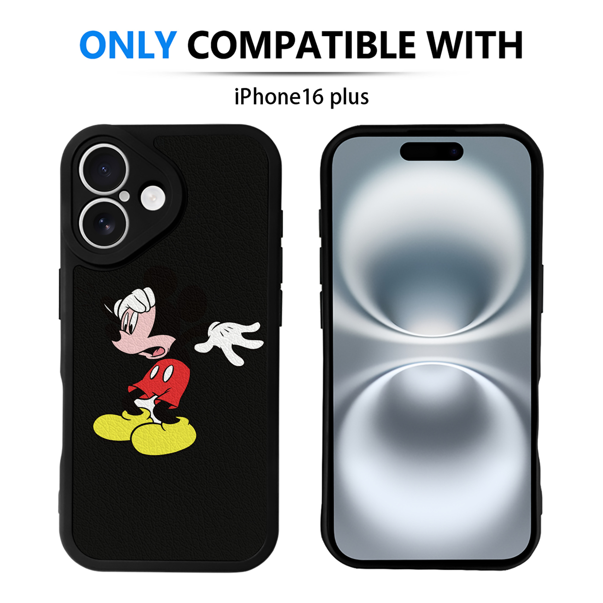 （画像用） ミッキーマウス Mickey Mouse 【iPhone 16シリーズ対応】シリコンスマホケース（レザー調） 材質：シリコン